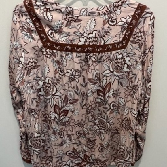 J.Jill Floral Long Sleeve Pink Boho Peasant Blouse Size XL - Picture 2 of 3